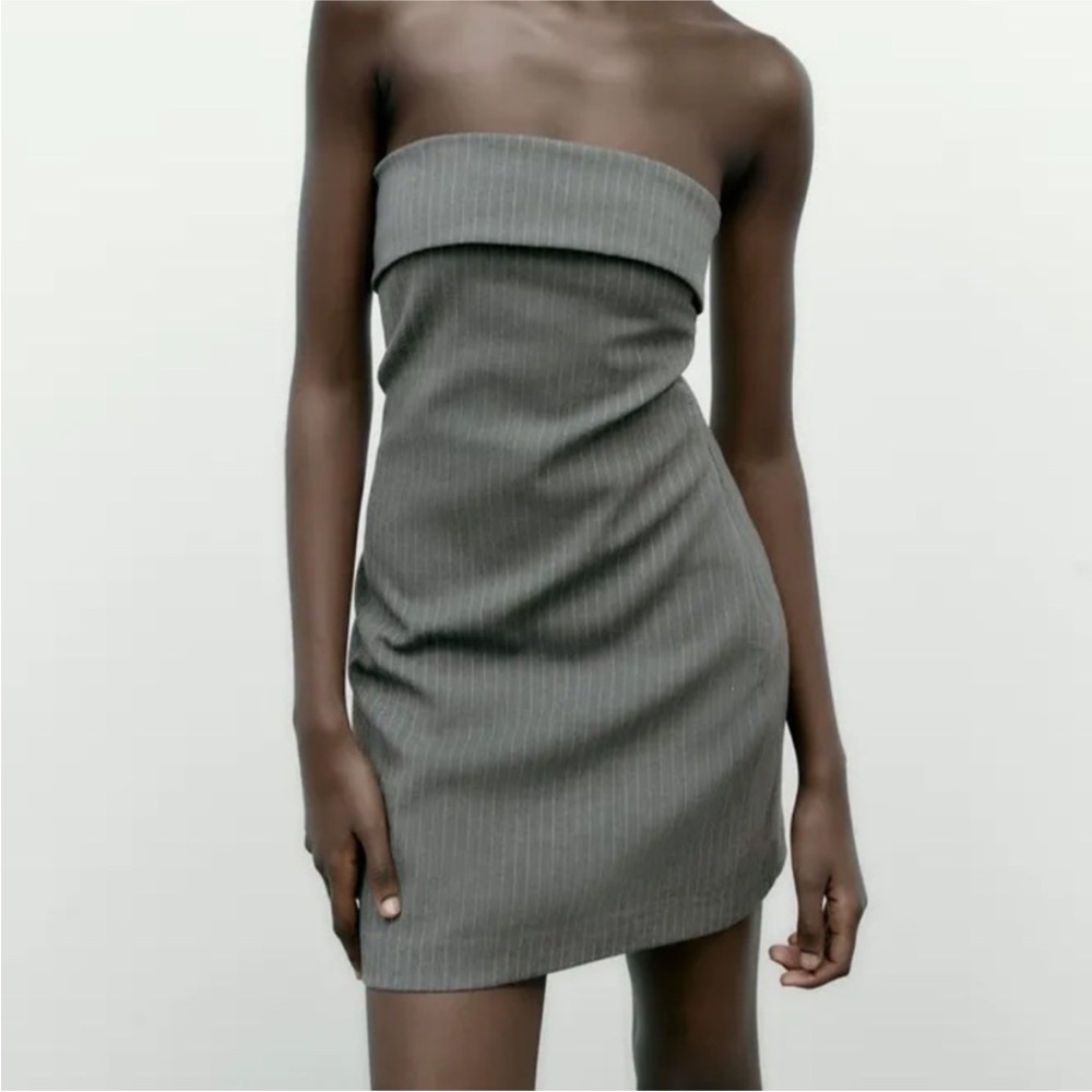 Zara gray strapless pinstripe  mini dress.
